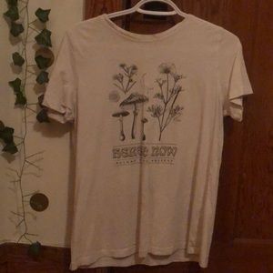 White grunge vintage mushroom and plant decal shirt
